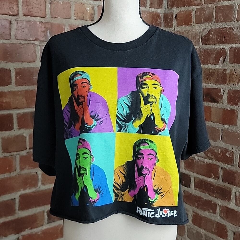 Poetic‎ Justice Tupac Pop Art Cropped Black Short Sleeve T-shirt XL